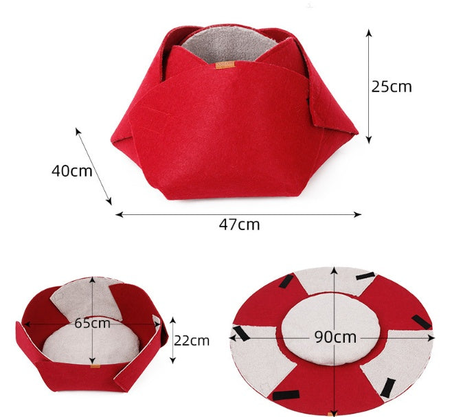 JMT-559754 Four Seasons Removable Felt Cat Nest with Lamb Down, 47x40x25 cm, Red