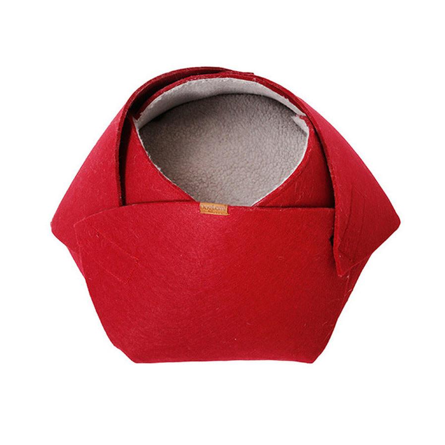 JMT-559754 Four Seasons Removable Felt Cat Nest with Lamb Down, 47x40x25 cm, Red