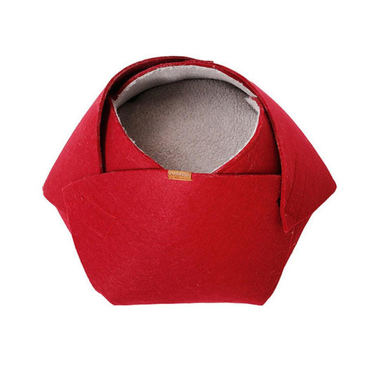JMT-559754 Four Seasons Removable Felt Cat Nest with Lamb Down, 47x40x25 cm, Red