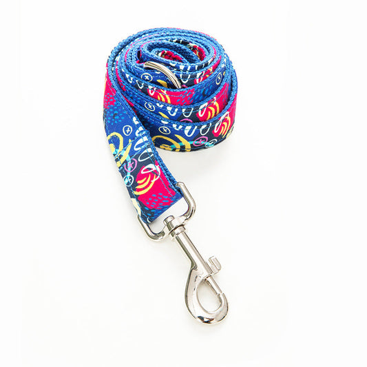 JMT-559946 Graffiti Print Pet Collar and Leash Set in Blue