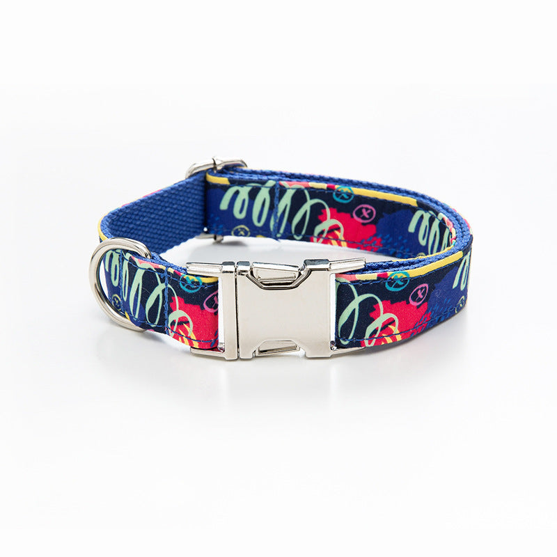 JMT-559946 Graffiti Print Pet Collar and Leash Set in Blue