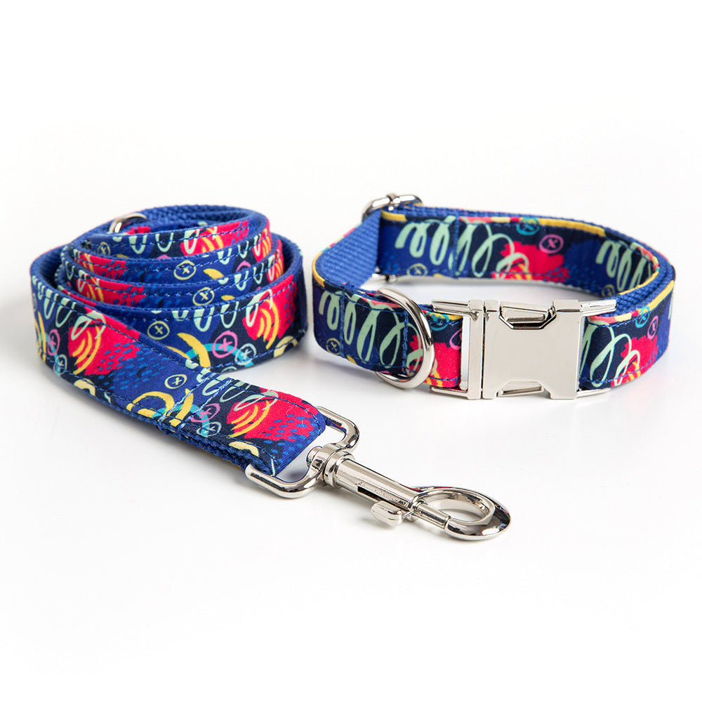 JMT-559946 Graffiti Print Pet Collar and Leash Set in Blue
