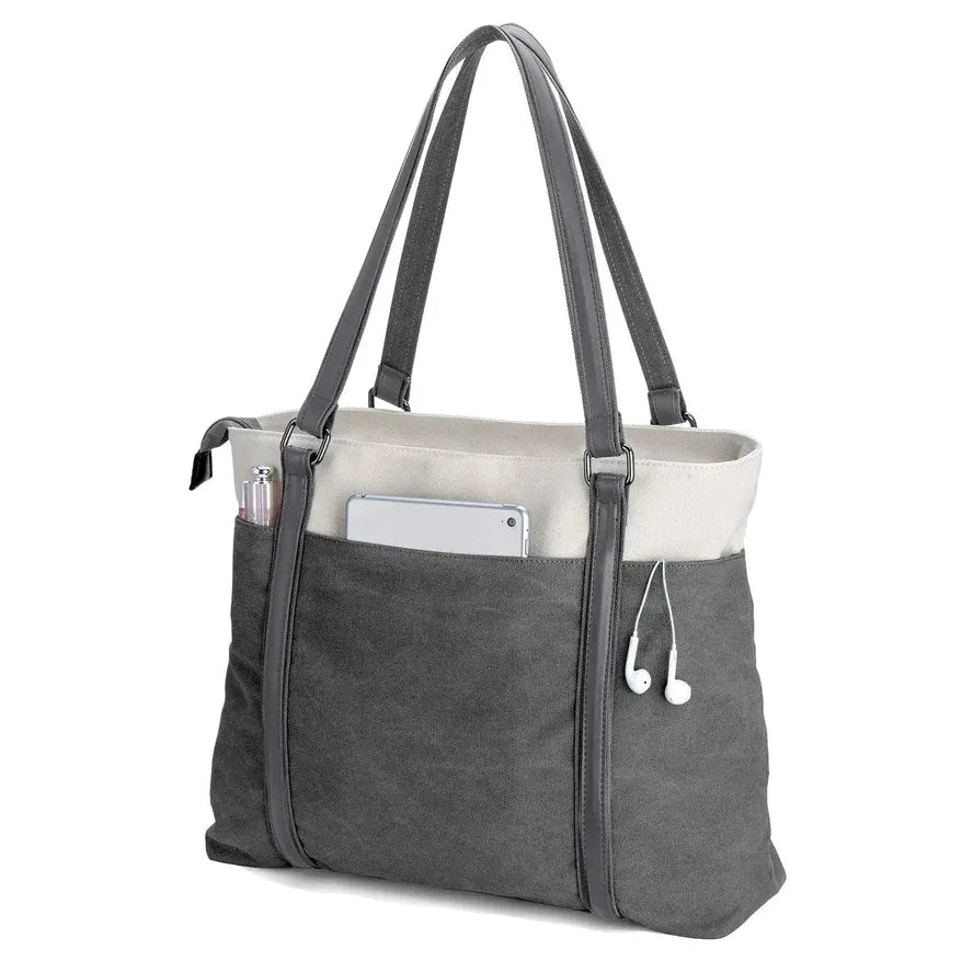 JMT-559946 Luxury Women’s Lightweight Canvas Laptop Tote Bag for Work, Fits 15.6 Inch Devices