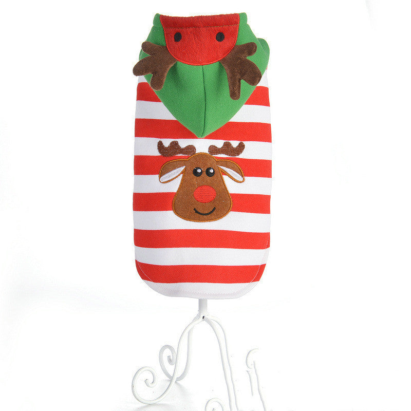 JMT-560074 Christmas Elk Striped Jacket with Hood for Dogs - Cotton Material, Available Sizes 8 to 16