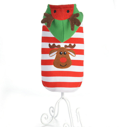 JMT-560074 Christmas Elk Striped Jacket with Hood for Dogs - Cotton Material, Available Sizes 8 to 16