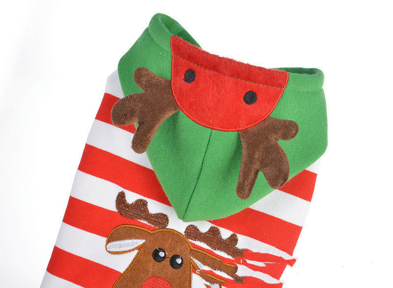 JMT-560074 Christmas Elk Striped Jacket with Hood for Dogs - Cotton Material, Available Sizes 8 to 16
