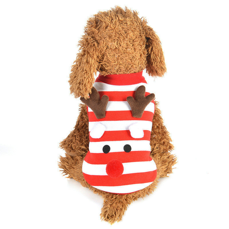JMT-560074 Christmas Elk Striped Jacket with Hood for Dogs - Cotton Material, Available Sizes 8 to 16