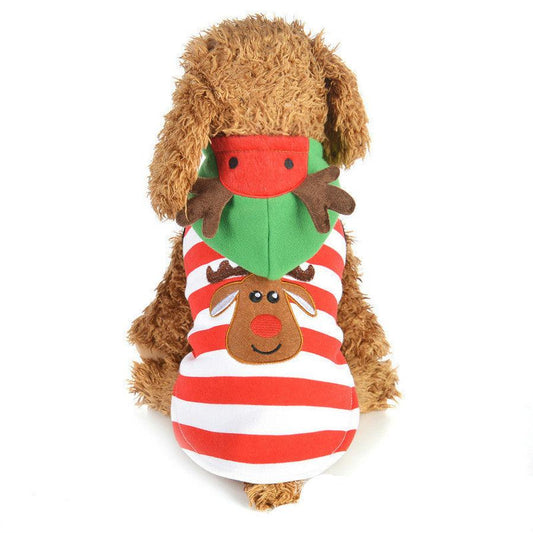 JMT-560074 Christmas Elk Striped Jacket with Hood for Dogs - Cotton Material, Available Sizes 8 to 16