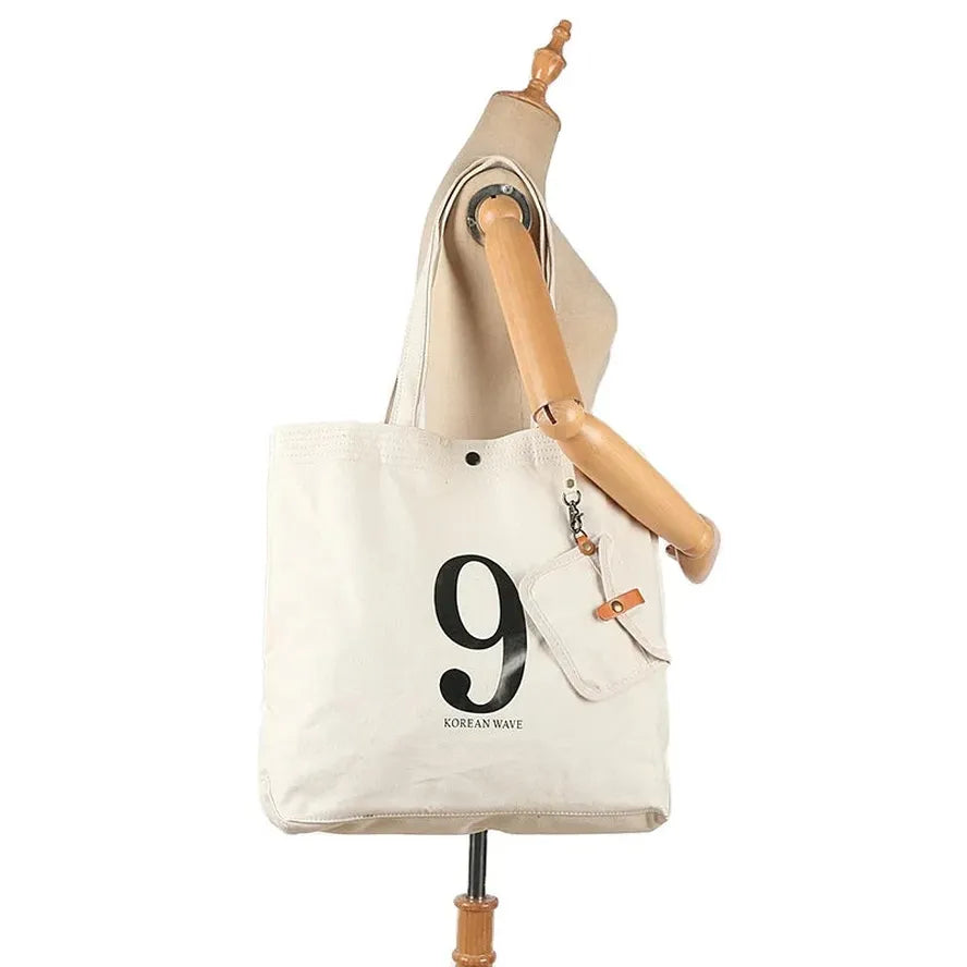 JMT-560138 Korean-Inspired Large Capacity Canvas Shoulder Tote Bag for Women