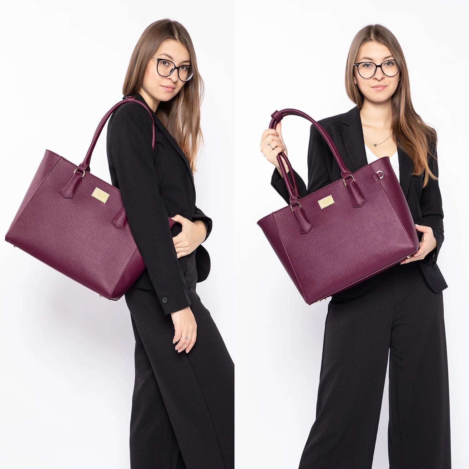 JMT-560266 Elegant Leather Tote Bag for 15.6-Inch Laptops - Versatile Work and Shopping Handbag for Women