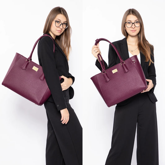 JMT-560266 Elegant Leather Tote Bag for 15.6-Inch Laptops - Versatile Work and Shopping Handbag for Women