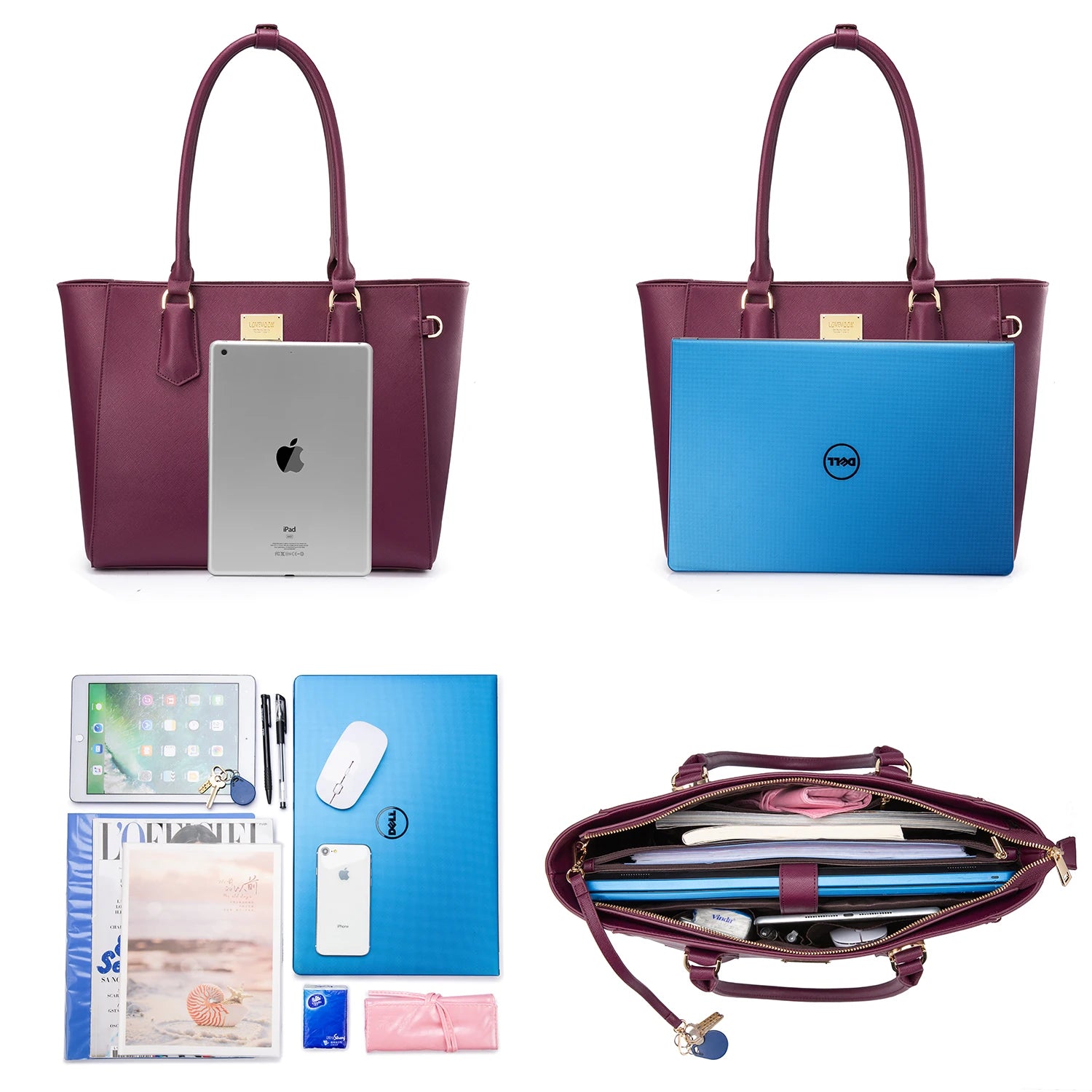 JMT-560266 Elegant Leather Tote Bag for 15.6-Inch Laptops - Versatile Work and Shopping Handbag for Women