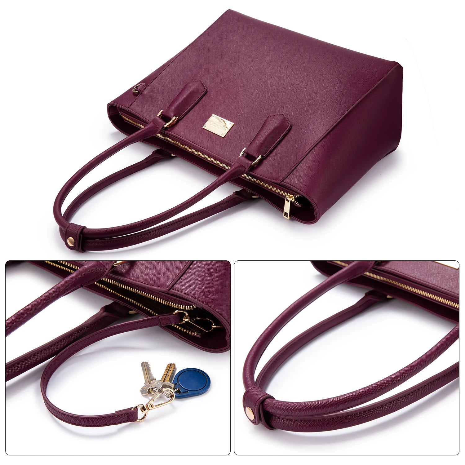 JMT-560266 Elegant Leather Tote Bag for 15.6-Inch Laptops - Versatile Work and Shopping Handbag for Women