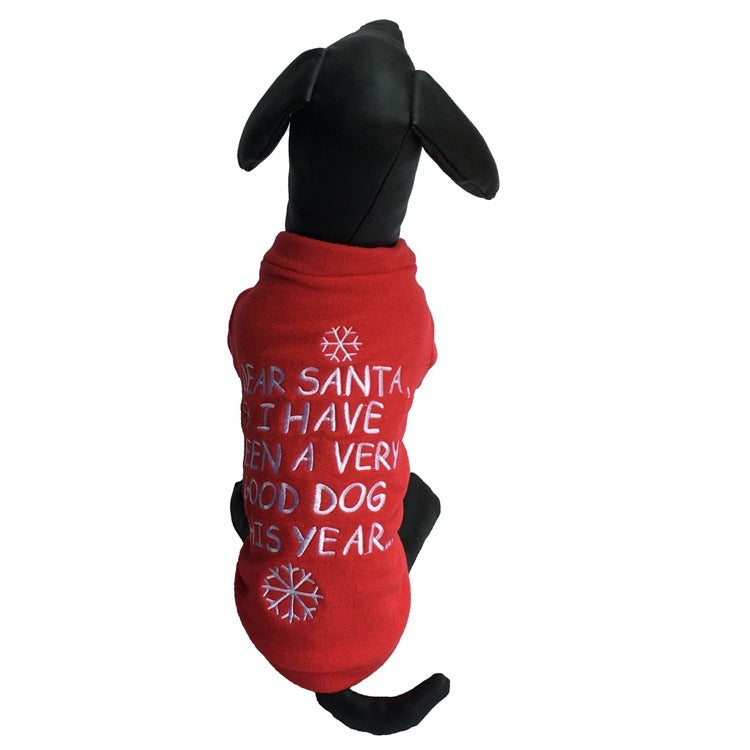 JMT-560522 Cozy Red Fleece Christmas Pet Sweater with Snowflakes