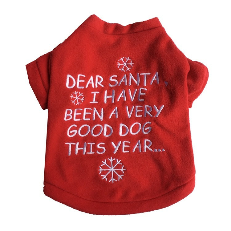 JMT-560522 Cozy Red Fleece Christmas Pet Sweater with Snowflakes