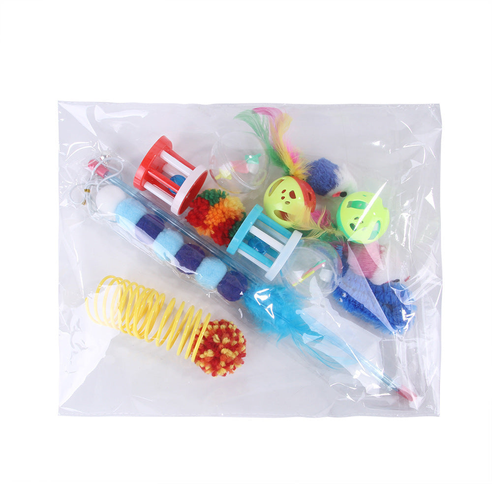 JMT-560586 Interactive Plush Cat Toy Set - 14-Piece Variety of Fun Stick Combinations for Playtime
