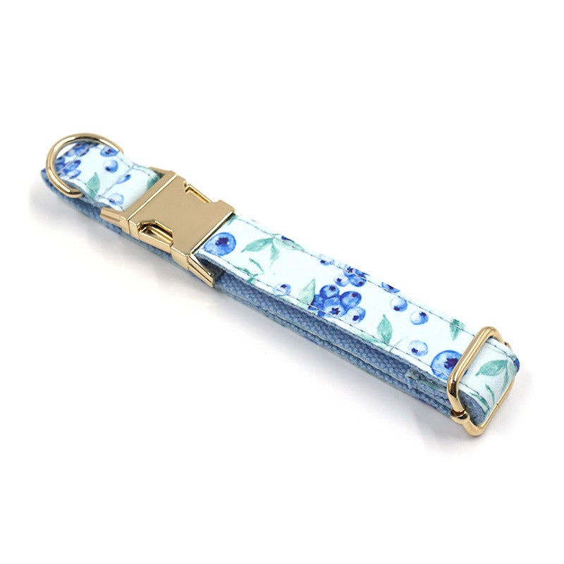 JMT-560778 Blueberry Print Adjustable Pet Collar with Gold Buckle – Available in Sizes XS to XL