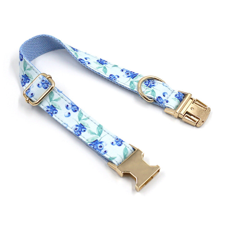 JMT-560778 Blueberry Print Adjustable Pet Collar with Gold Buckle – Available in Sizes XS to XL