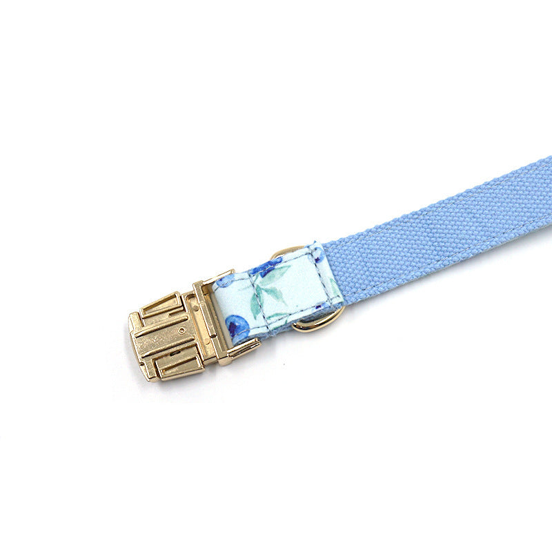 JMT-560778 Blueberry Print Adjustable Pet Collar with Gold Buckle – Available in Sizes XS to XL