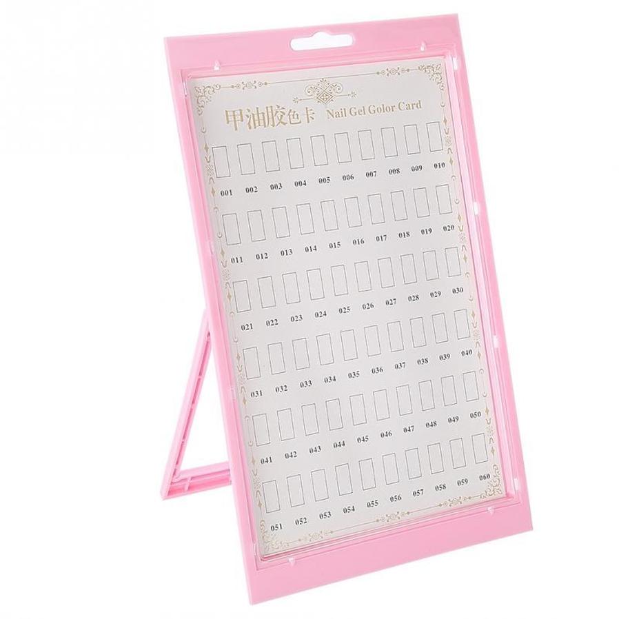 JMT-560906 Nail Art Display Color Card Exhibition Board - 60 Color Display with Manicure Tools in Pink and White