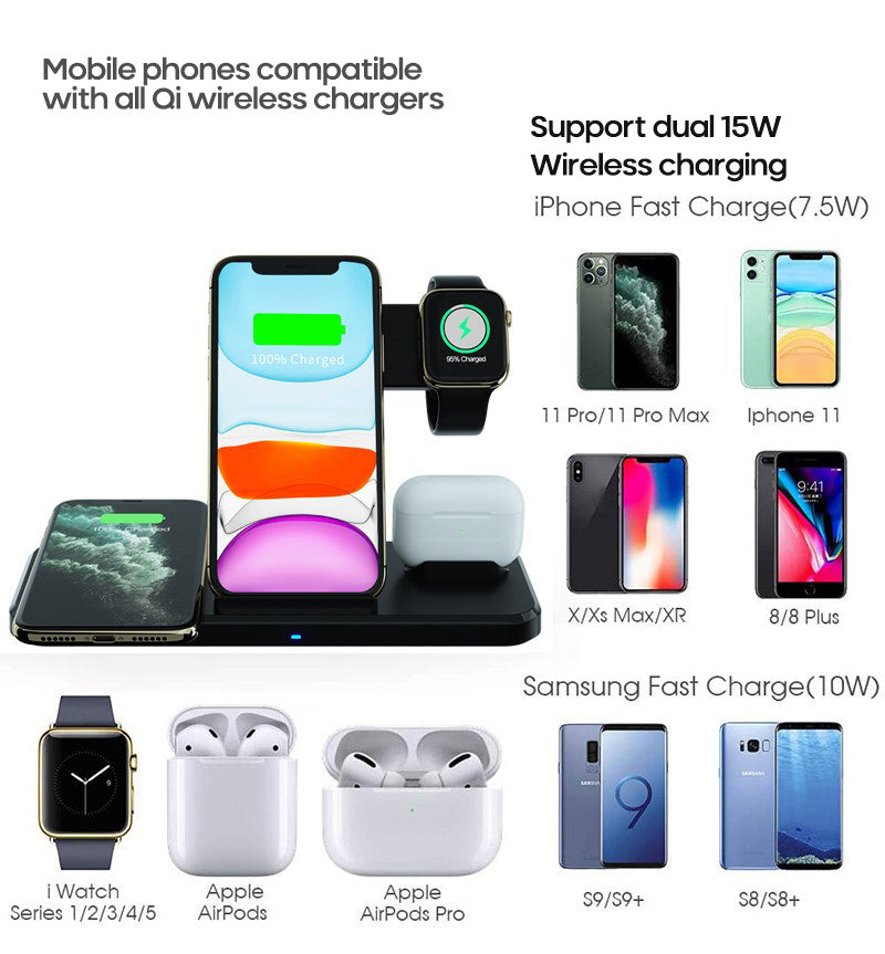 JMT-561290 Universal Three-in-One Bracket Wireless Charger with Indicator Function - Black
