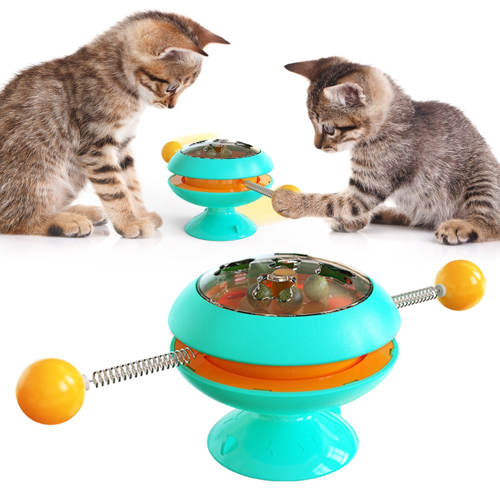 JMT-561738 Rotating Cat Stick Toy with Peppermint Ball - Interactive Plastic Toss Toy for Cats