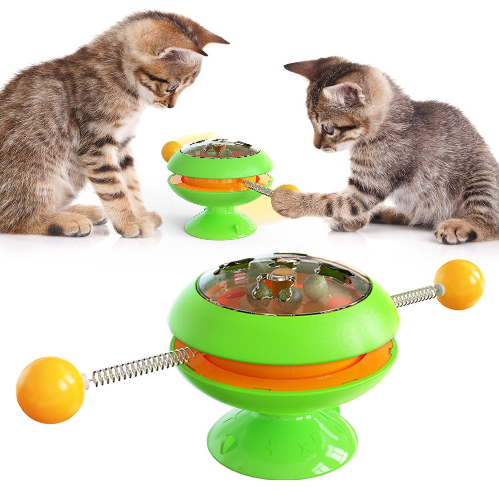 JMT-561738 Rotating Cat Stick Toy with Peppermint Ball - Interactive Plastic Toss Toy for Cats