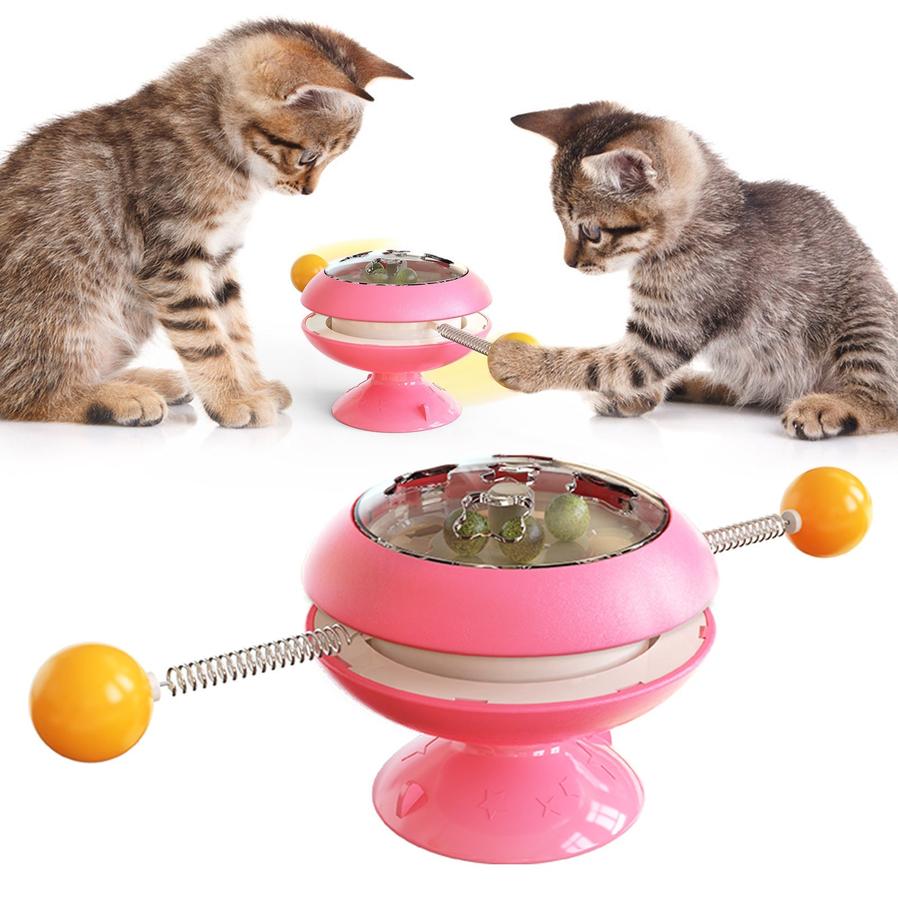 JMT-561738 Rotating Cat Stick Toy with Peppermint Ball - Interactive Plastic Toss Toy for Cats
