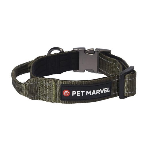 JMT-561930 Tactical Dog Collar with Handle - 1.25 In Wide, Padded Nylon with Quick-Release Clasp and Airtag Case