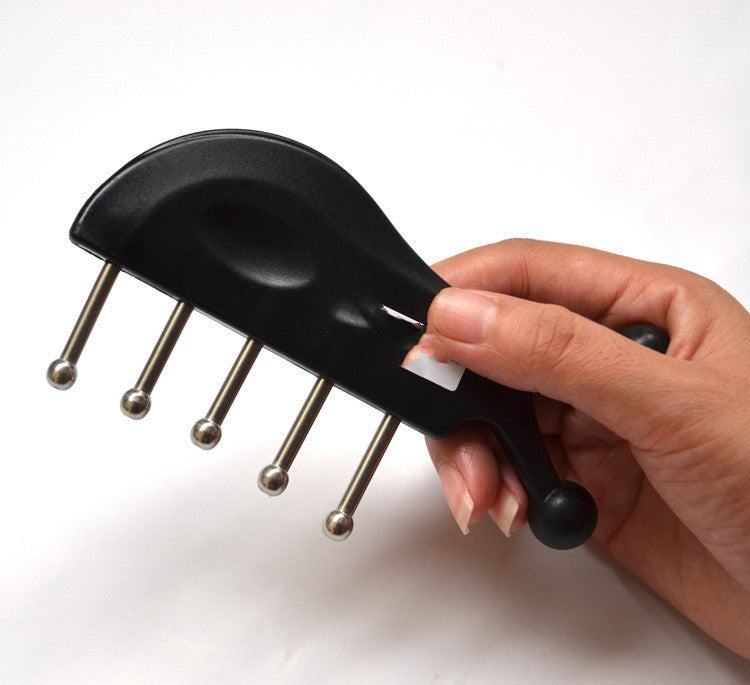 JMT-561994 Stainless Steel Gua Sha Shampoo Massage Comb with Round Head - Black Finish