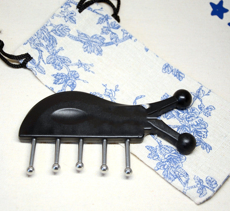 JMT-561994 Stainless Steel Gua Sha Shampoo Massage Comb with Round Head - Black Finish