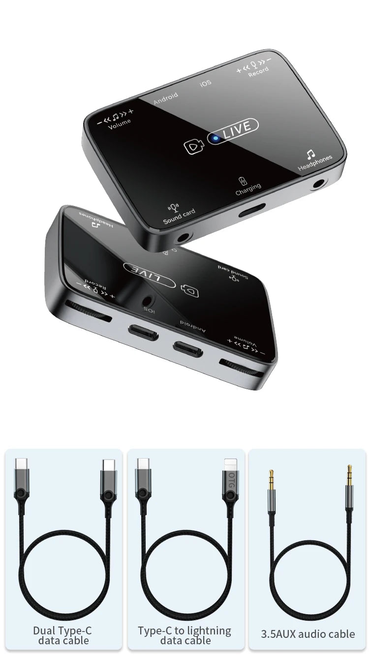 JMT-562570 3 in 1 Sound Card Converter for Mobile Livestreaming - 3.5mm Audio Adapter for Phones