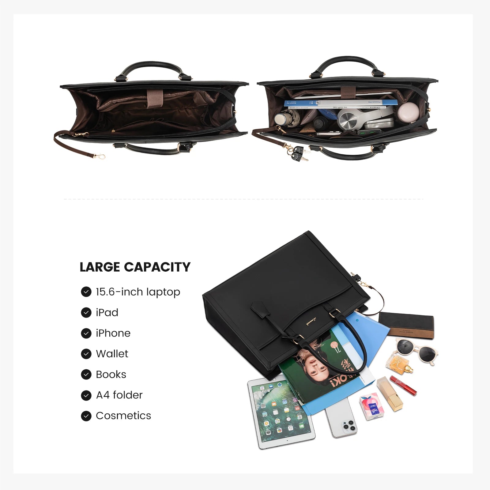 JMT-562570 Stylish Leather Laptop Tote Bag with Storage Compartment for Business and Office Use