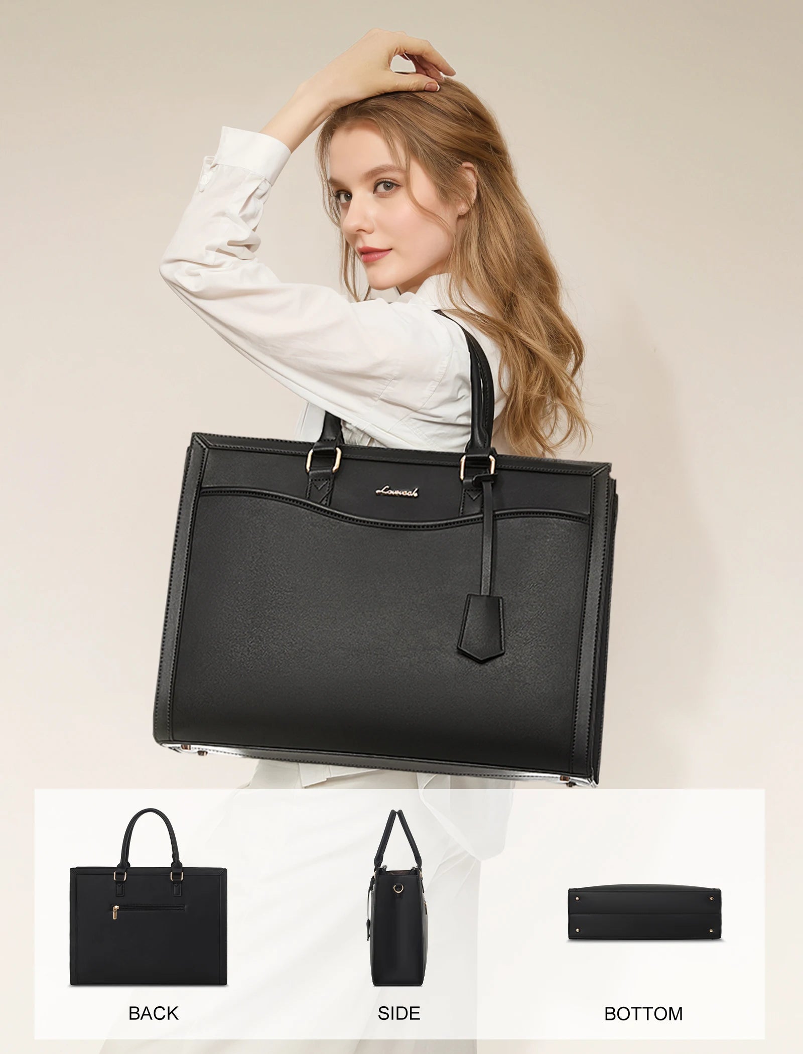 JMT-562570 Stylish Leather Laptop Tote Bag with Storage Compartment for Business and Office Use