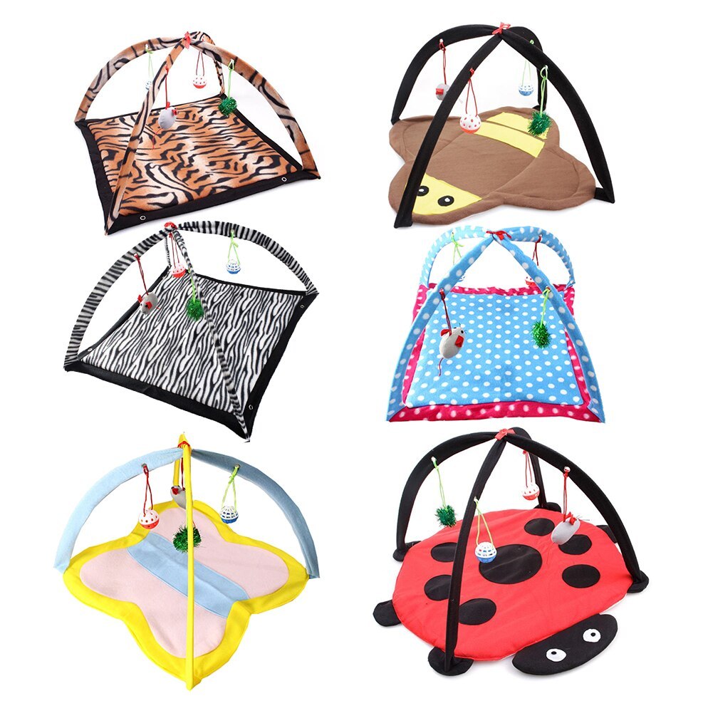 JMT-562762 Cartoon Cat Play Tent and Multifunctional Cat Hammock Bed, Foldable Cat Mat with Play Balls and Animal Patterns