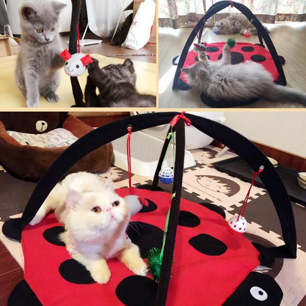 JMT-562762 Cartoon Cat Play Tent and Multifunctional Cat Hammock Bed, Foldable Cat Mat with Play Balls and Animal Patterns