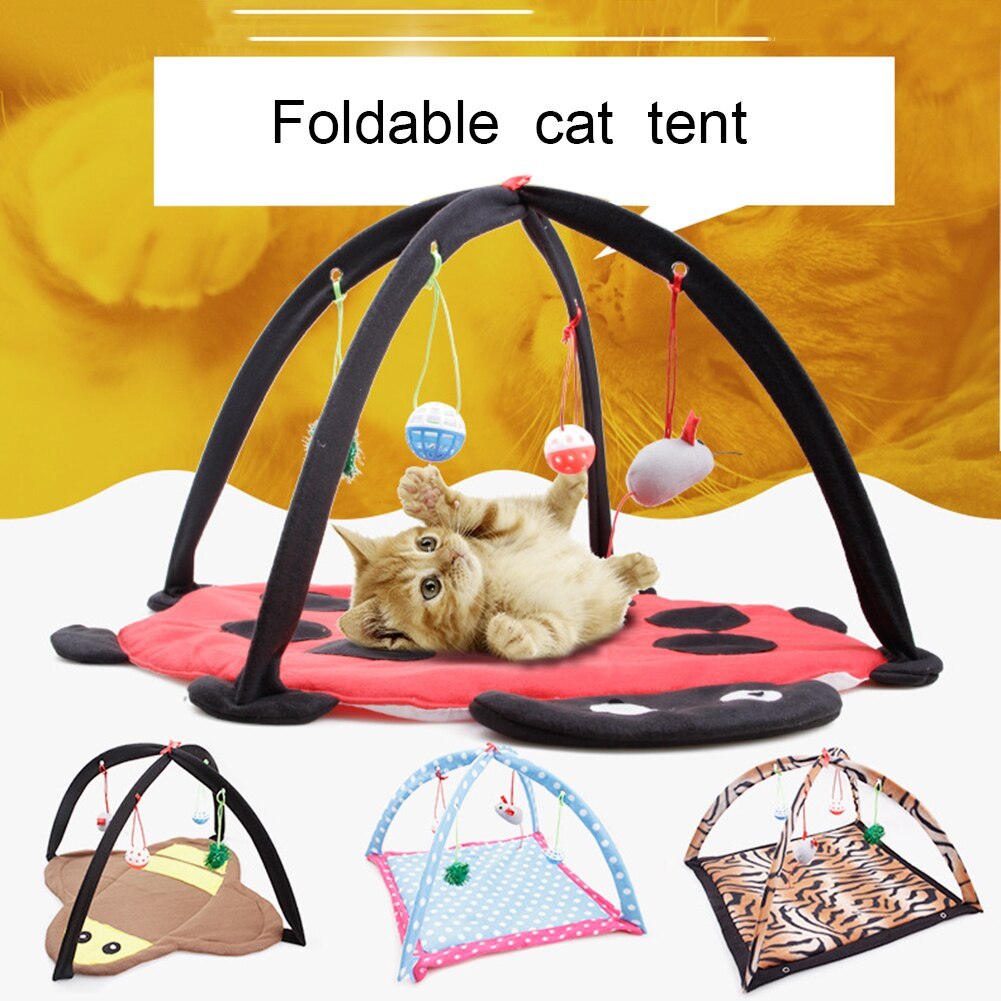 JMT-562762 Cartoon Cat Play Tent and Multifunctional Cat Hammock Bed, Foldable Cat Mat with Play Balls and Animal Patterns
