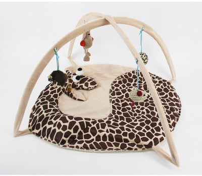 JMT-562762 Cartoon Cat Play Tent and Multifunctional Cat Hammock Bed, Foldable Cat Mat with Play Balls and Animal Patterns