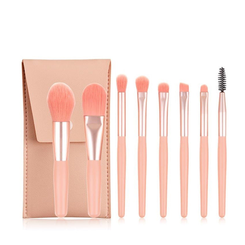 JMT-562890 Portable Soft Hair Makeup Brush Set - 8 Brushes in Pink, Khaki, Blue, Green, Lightweight EVA Pack