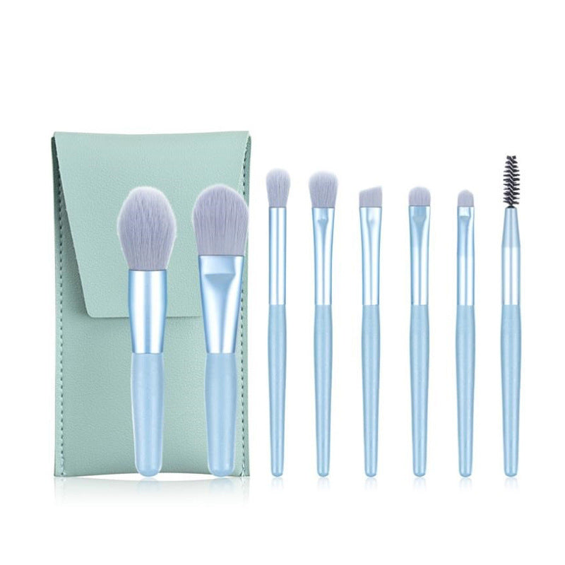JMT-562890 Portable Soft Hair Makeup Brush Set - 8 Brushes in Pink, Khaki, Blue, Green, Lightweight EVA Pack