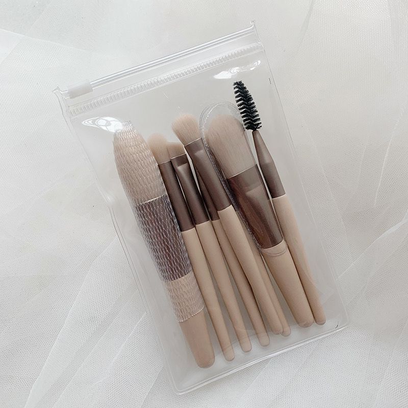 JMT-562890 Portable Soft Hair Makeup Brush Set - 8 Brushes in Pink, Khaki, Blue, Green, Lightweight EVA Pack