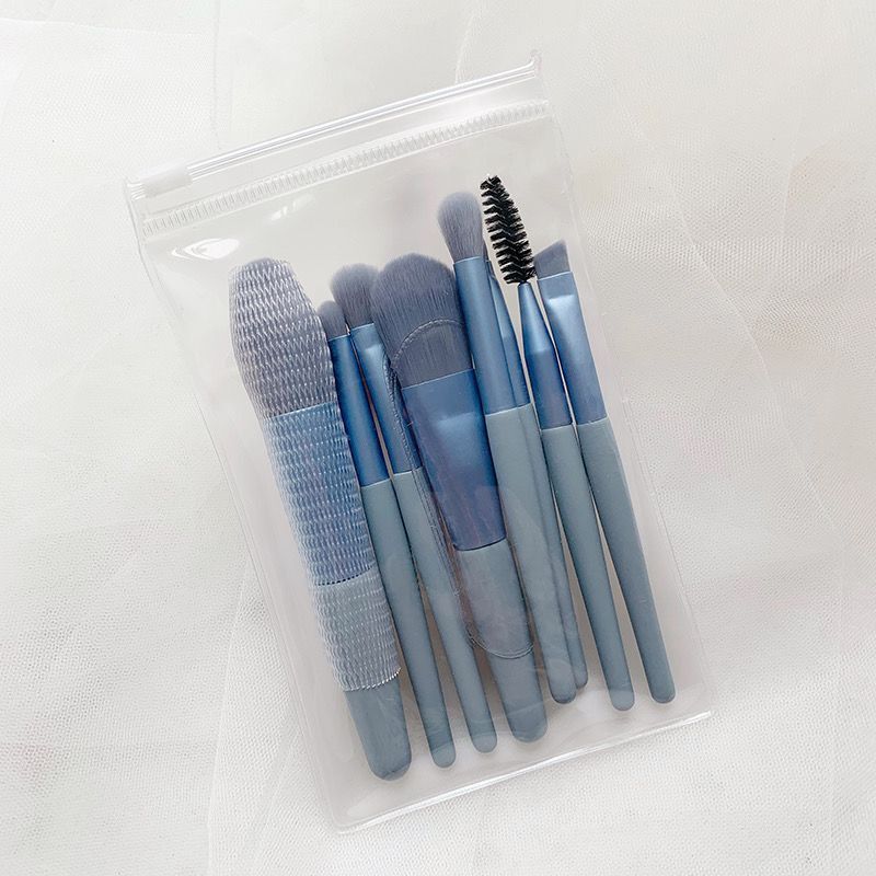 JMT-562890 Portable Soft Hair Makeup Brush Set - 8 Brushes in Pink, Khaki, Blue, Green, Lightweight EVA Pack