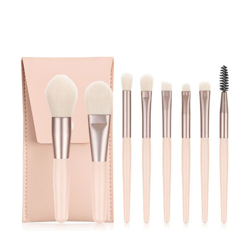 JMT-562890 Portable Soft Hair Makeup Brush Set - 8 Brushes in Pink, Khaki, Blue, Green, Lightweight EVA Pack