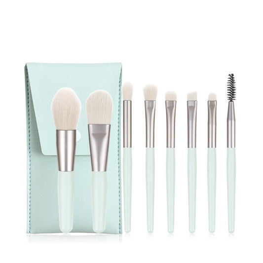 JMT-562890 Portable Soft Hair Makeup Brush Set - 8 Brushes in Pink, Khaki, Blue, Green, Lightweight EVA Pack