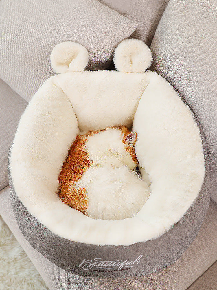 JMT-563210 Rabbit Ear Cat House and Small Dog Kennel in Cloth – Available in White and Pink, Sizes S and M