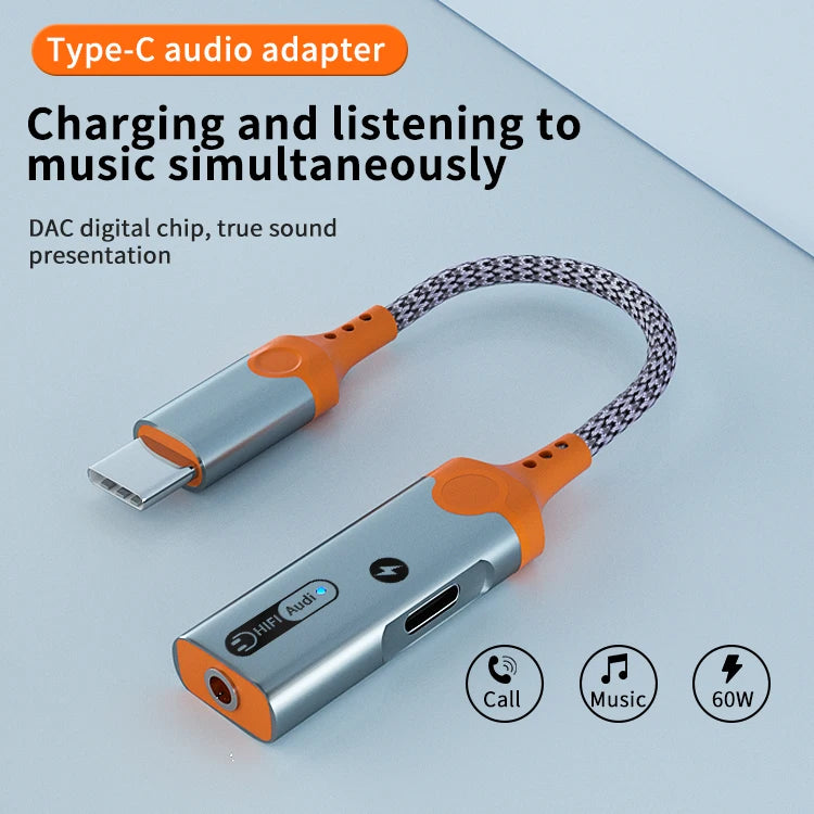 JMT-563402 Type C to Dual Type C Headphone Jack Adapter with 60W PD Charging for iPhone 15