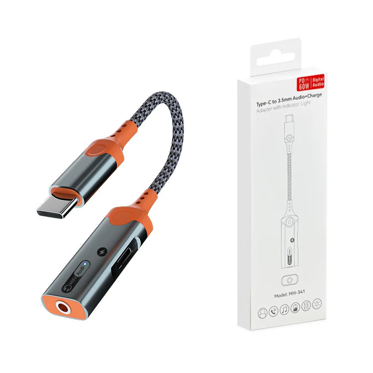 JMT-563402 Type C to Dual Type C Headphone Jack Adapter with 60W PD Charging for iPhone 15