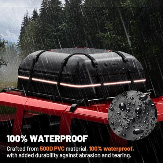 JMT-563530 Waterproof Rooftop Cargo Carrier Bag - 15 Cubic Feet Large Capacity, Durable 500D PVC Material for All Vehicles
