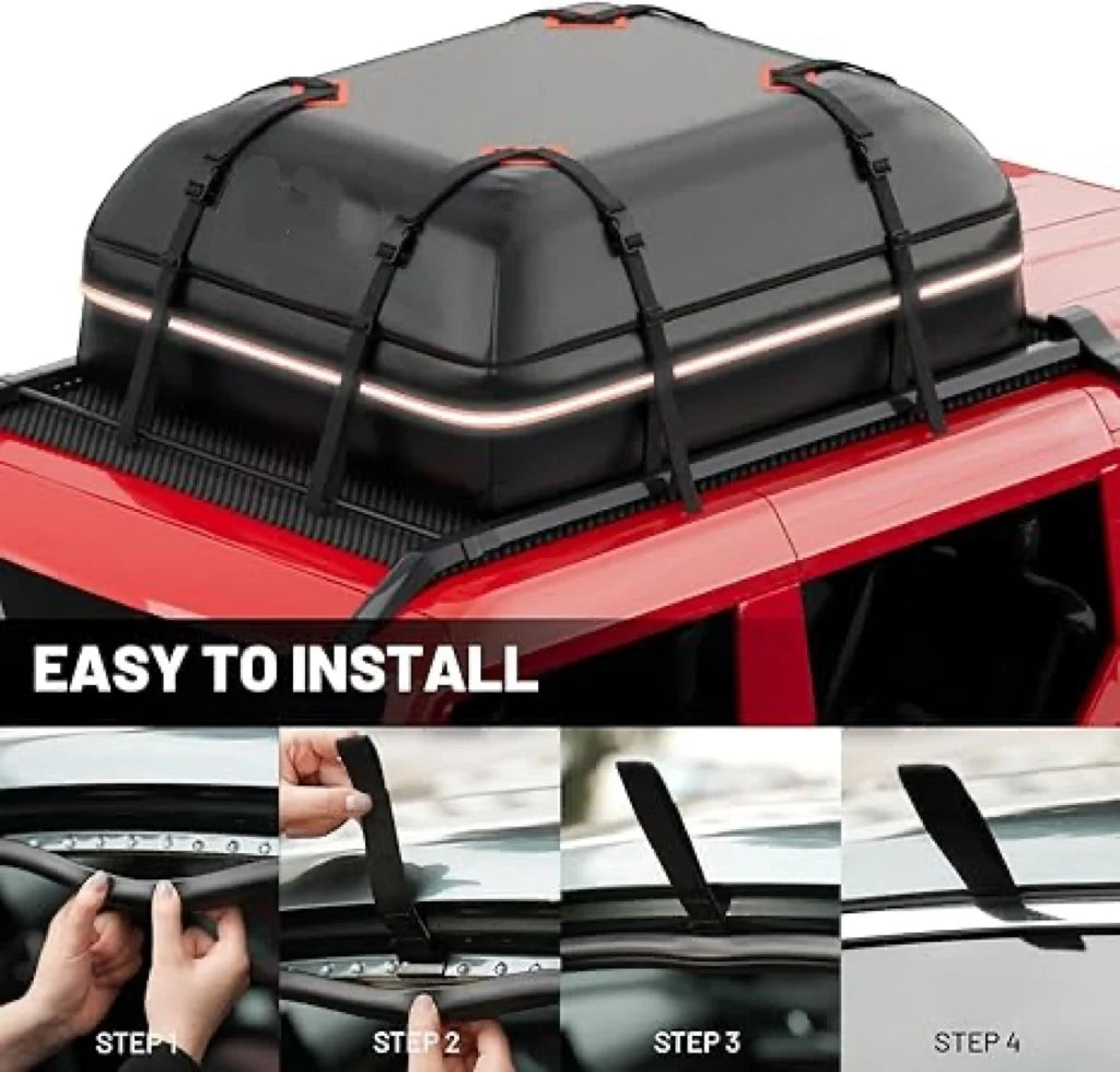 JMT-563530 Waterproof Rooftop Cargo Carrier Bag - 15 Cubic Feet Large Capacity, Durable 500D PVC Material for All Vehicles