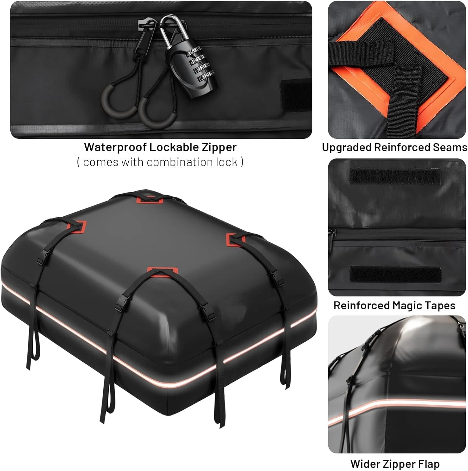 JMT-563530 Waterproof Rooftop Cargo Carrier Bag - 15 Cubic Feet Large Capacity, Durable 500D PVC Material for All Vehicles